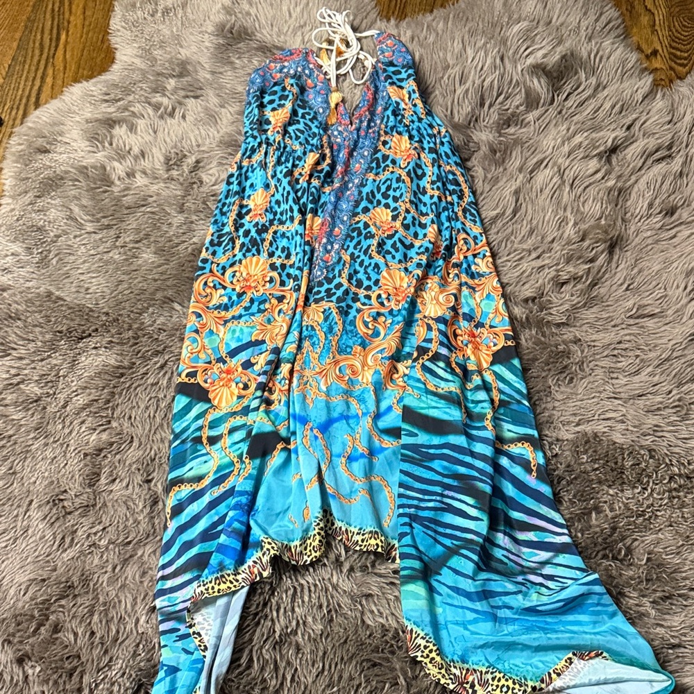 Vibrant Blue and Orange Maxi Dress